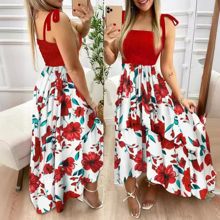 Damen Maxikleid mit Blumenmuster und elastischem Oberteil Drune