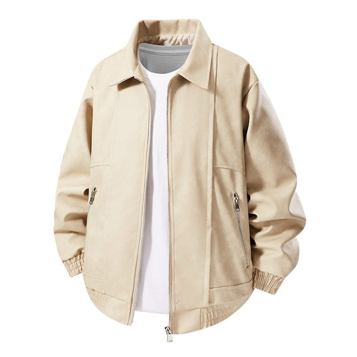 Herren Lässige Kunstlederjacke mit elastischen Bündchen Drune