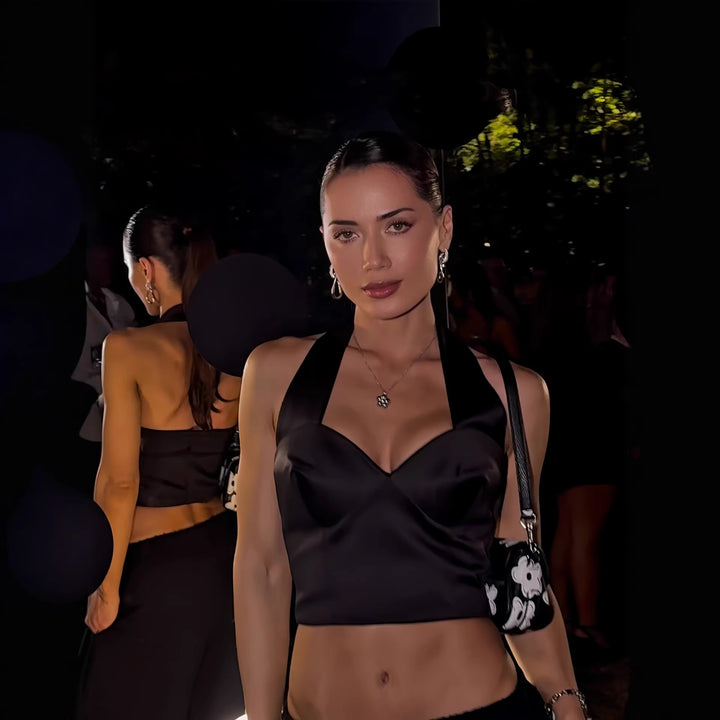 Damen Stylisches Cropped Top mit Halterhals und Bügeln Drune