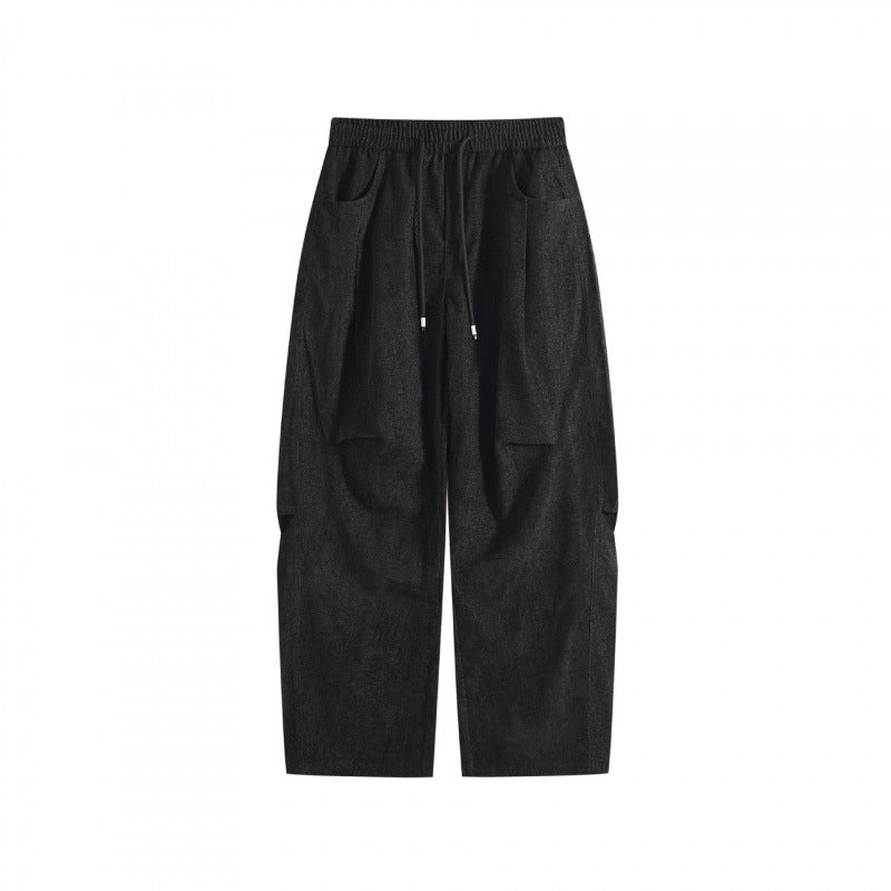 Damen Weite High‑Waist-Hose mit Tunnelzug und großen aufgesetzten Taschen Drune