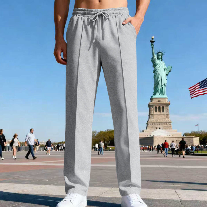 Herren nan elegante Sweathose mit Bügelfalte geradem Bein und Tunnelzug Drune