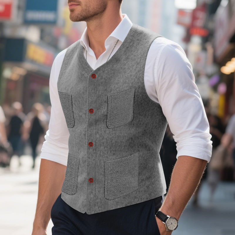 Herren elegante Weste mit praktischen Taschen und modischen Knopfdetails Drune