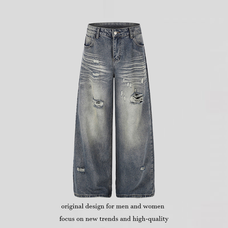 Damen Weite Destroyed Denim-Culotte-Jeans mit hoher Taille und Used-Effekt Drune