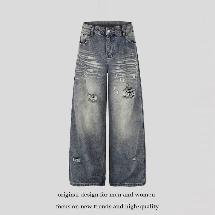 Damen Weite Destroyed Denim-Culotte-Jeans mit hoher Taille und Used-Effekt Drune