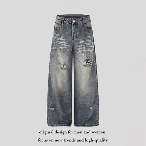 Damen Weite Destroyed Denim-Culotte-Jeans mit hoher Taille und Used-Effekt Drune