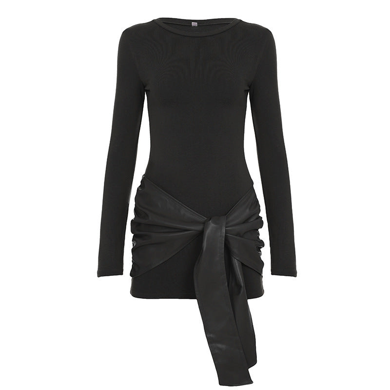 Damen Asymmetrisches Longsleeve-Tunika-Kleid mit seitlicher Schluppe Drune