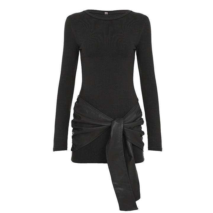 Damen Asymmetrisches Longsleeve-Tunika-Kleid mit seitlicher Schluppe Drune