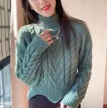 Damen Grobstrickpullover mit hochgeschlossenem Kragen und Zopfmuster Drune