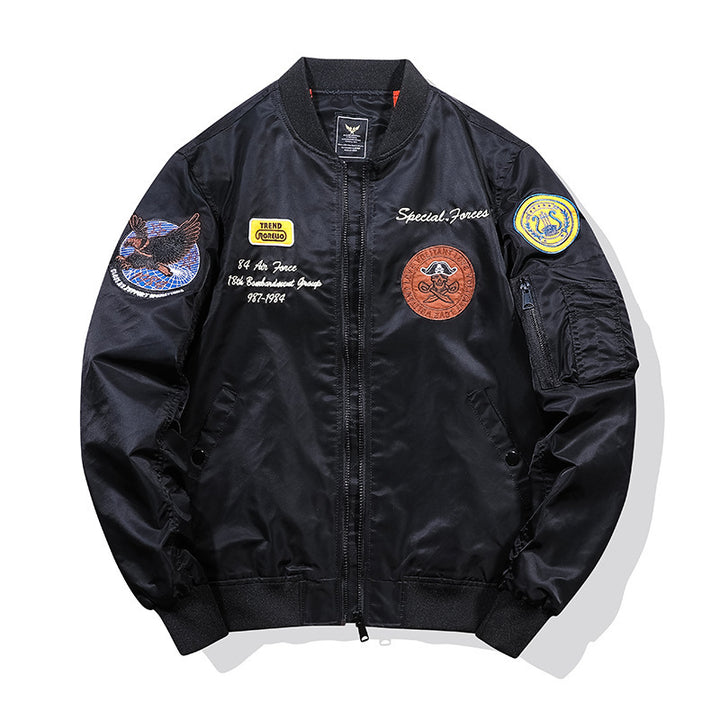 Herren Bomberjacke mit dekorativen Patch‑Applikationen, MA‑1‑Inspiriertes Utility‑Design Drune