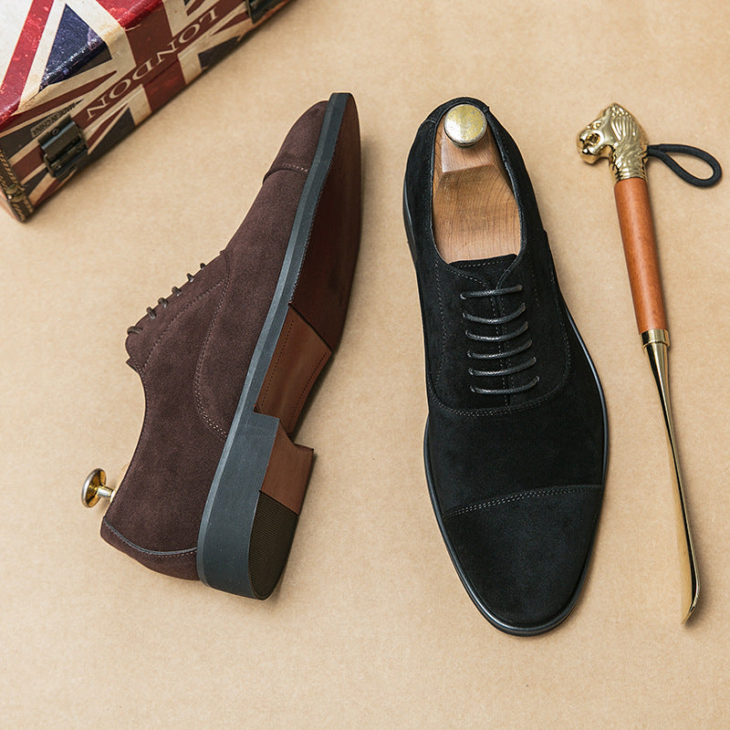 Herren elegante Veloursleder Oxford-Halbschuhe mit Kaptoefen-Detail, gepolstertem Komfortfußbett und rutschfester Gummisohle Drune