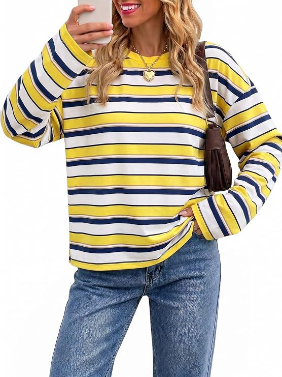Damen gestreiftes Langarmshirt mit lässigem Schnitt und rundem Halsausschnitt