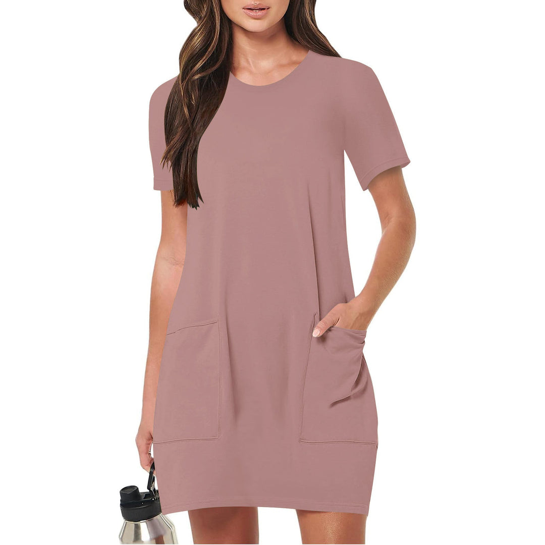 Damen lässiges T-Shirt-Kleid mit praktischen Taschen Drune
