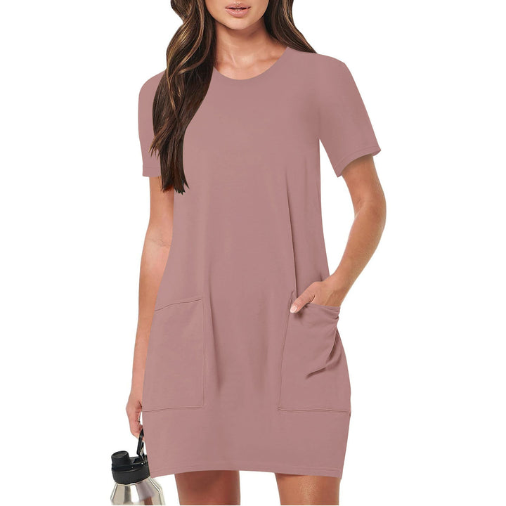 Damen lässiges T-Shirt-Kleid mit praktischen Taschen Drune