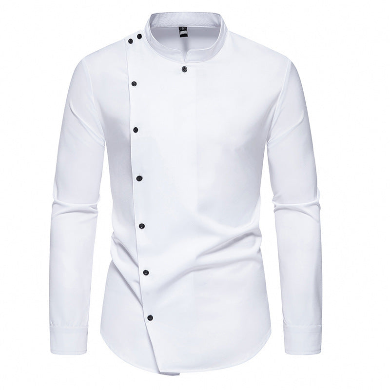 Herren modisches Hemd mit asymmetrischem Knopfdesign und elegantem Stehkragen Drune