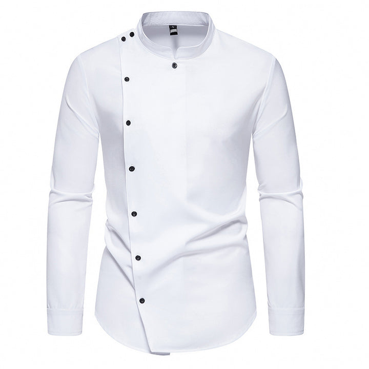 Herren modisches Hemd mit asymmetrischem Knopfdesign und elegantem Stehkragen Drune