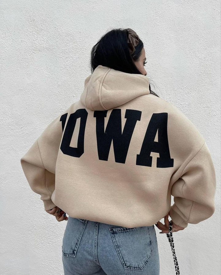 Damen Oversized Cropped Hoodie mit großem Lettering, Kapuze und relaxed Fit Drune