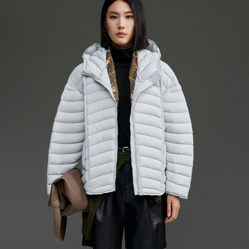 Damen Ultraleichte gesteppte Daunenjacke mit Kapuze und winddichter Außenhülle Drune