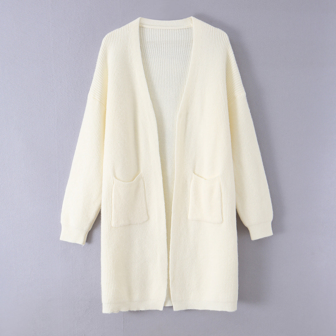 Damen Longline Strickcardigan mit aufgesetzten Taschen Drune