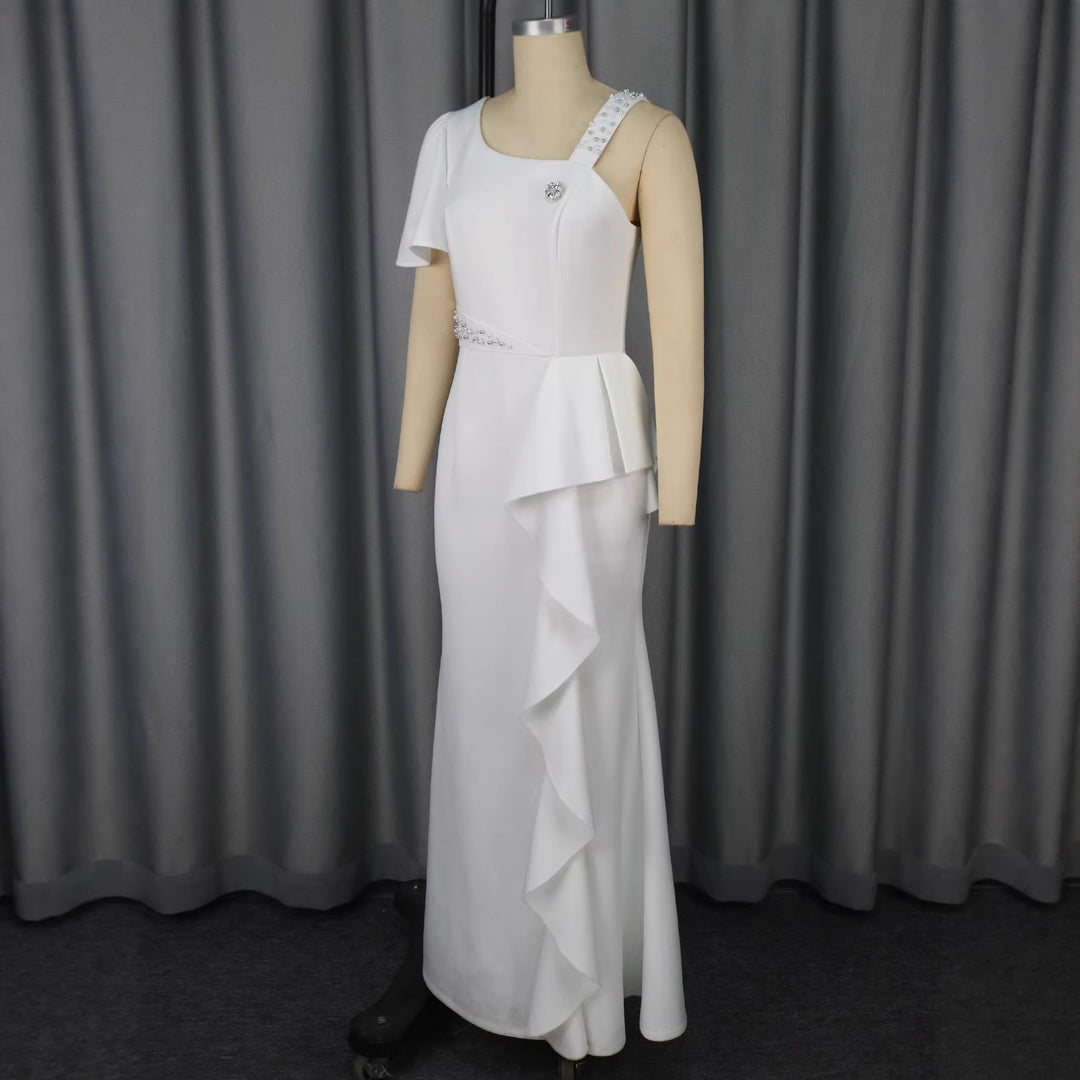 Damen Elegantes Abendkleid mit asymmetrischem Schnitt und Rüschen Drune