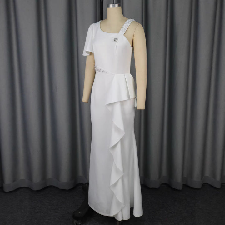 Damen Elegantes Abendkleid mit asymmetrischem Schnitt und Rüschen Drune