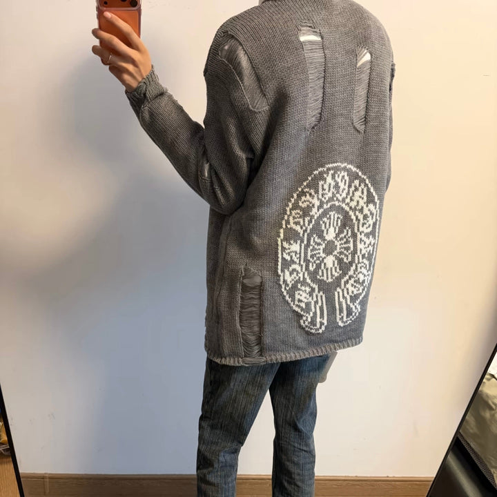 Damen Modischer Grobstrickpullover mit Rollkragen und distressed Design Drune
