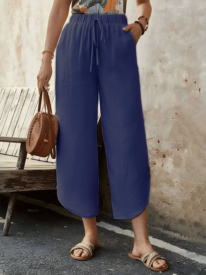 Damen luftige Leinenhose mit elastischem Bund und praktischen Taschen Drune