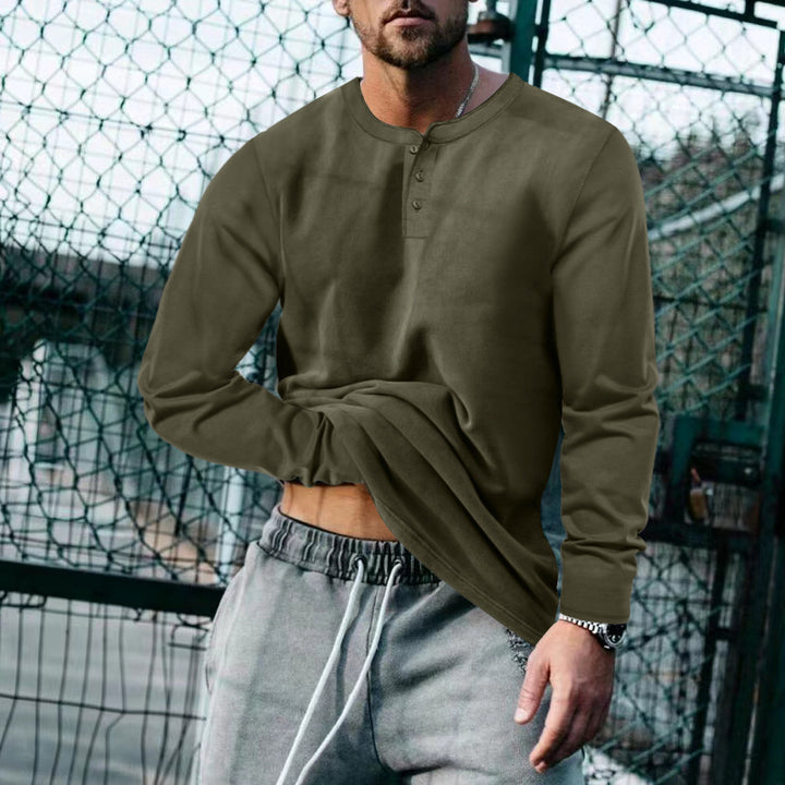 Herren Langärmliges T-Shirt mit Knopfleiste Drune