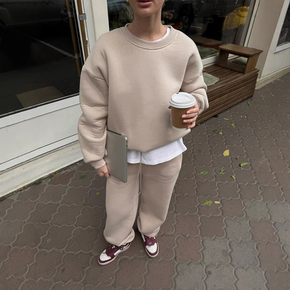 Damen Oversize-Sweatshirt und High-Waist Lounge-Jogginghose Set aus brushed Baumwollmix Drune