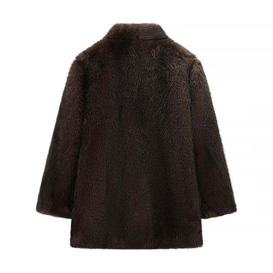 Damen Kuschelige Kunstfelljacke mit elegantem Kragen und weichem Innenfutter Drune
