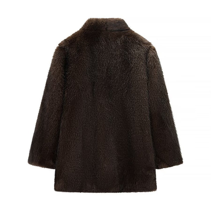 Damen Kuschelige Kunstfelljacke mit elegantem Kragen und weichem Innenfutter Drune