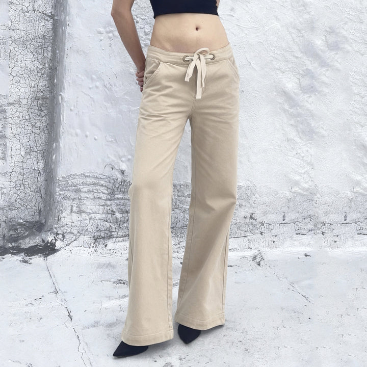 Damen Weite Cargo-Hose mit hohem Bund und seitlichen Taschen Drune