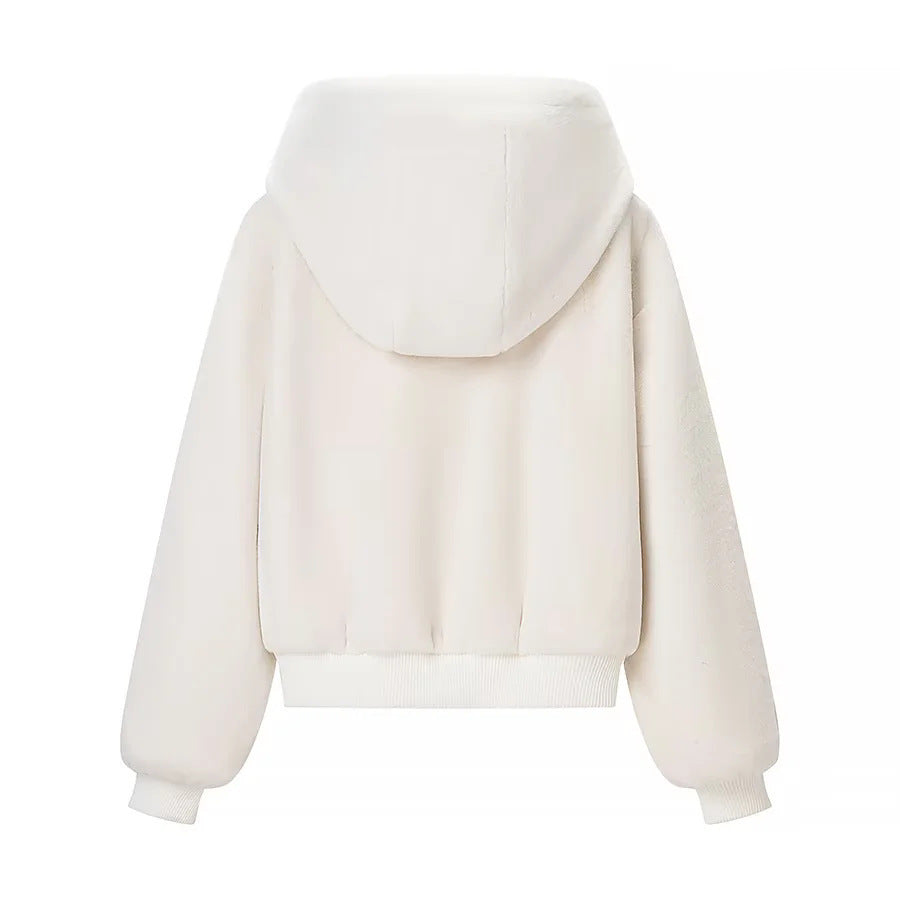 Damen nan wattierte Kapuzenjacke mit kuscheligem Teddyfutter, Reißverschluss und breitem Rippbund Drune