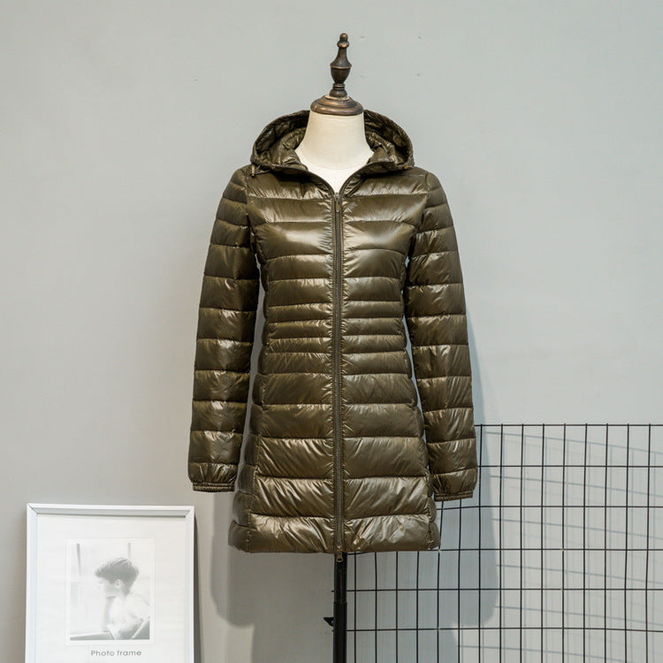 Damen Leicht gesteppte Langjacke mit Kapuze und schlanker Silhouette Drune