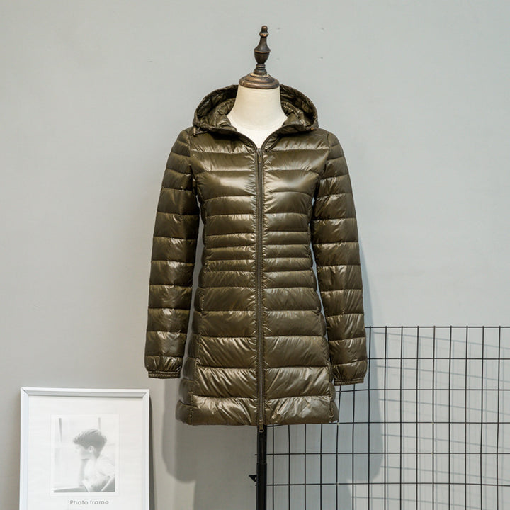 Damen Leicht gesteppte Langjacke mit Kapuze und schlanker Silhouette Drune