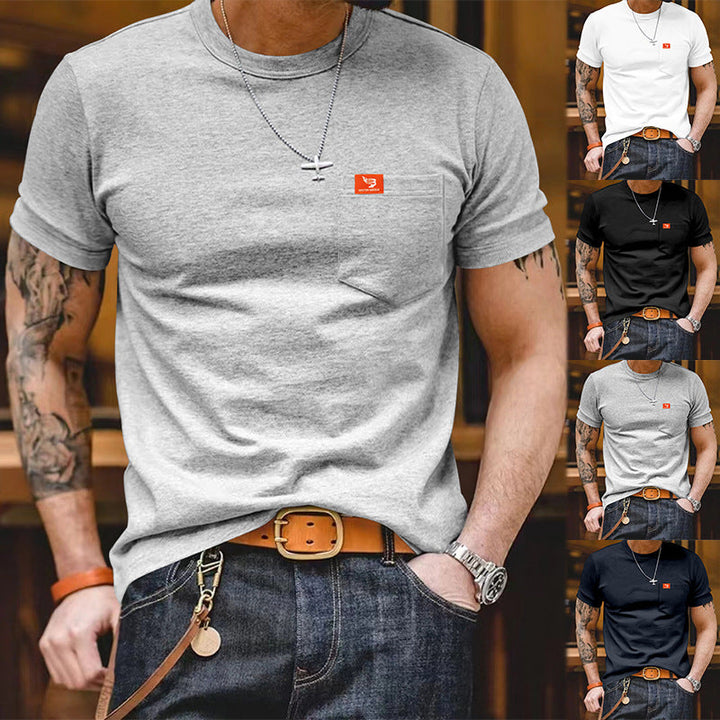 Herren klassisches Kurzarm T-Shirt mit Brusttasche aus hochwertiger Baumwolle Drune