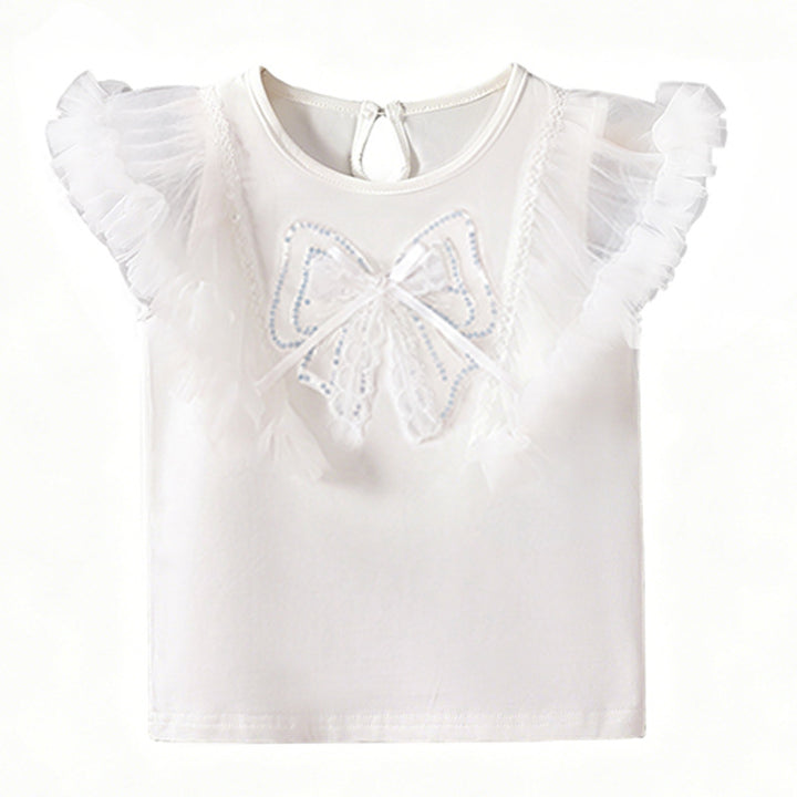 Mädchen T-Shirt mit eleganten Rüschensäumen und Schleifenmotiv Drune