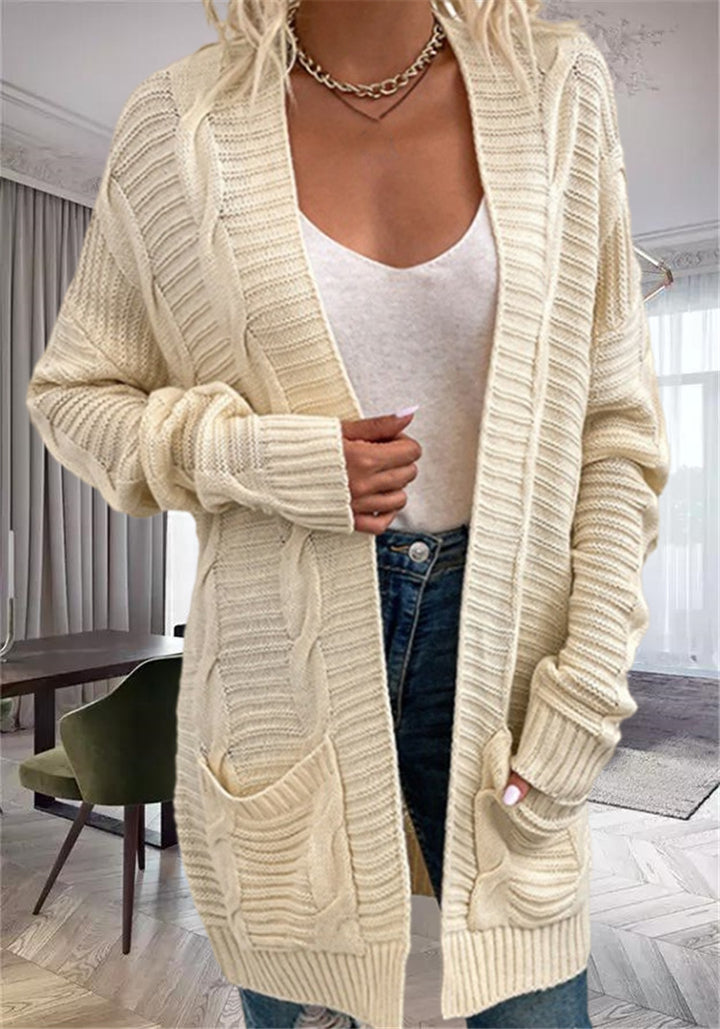 Damen Grobstrick-Cardigan mit strukturierten Ärmeln und tiefen Taschen Drune