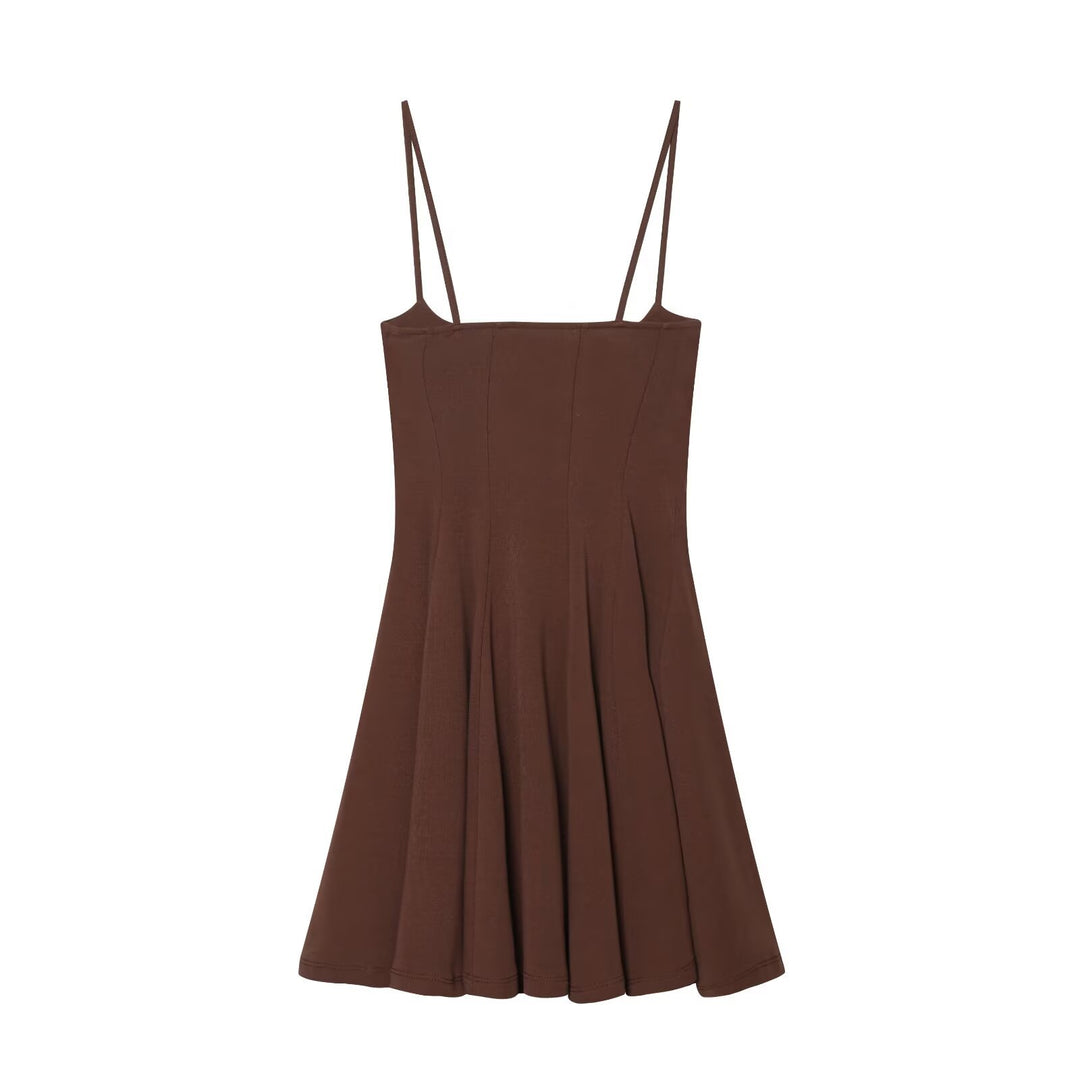 Damen luftiges Spaghettiträgerkleid mit schwingendem Rock Drune