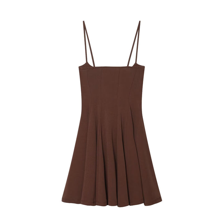 Damen luftiges Spaghettiträgerkleid mit schwingendem Rock Drune