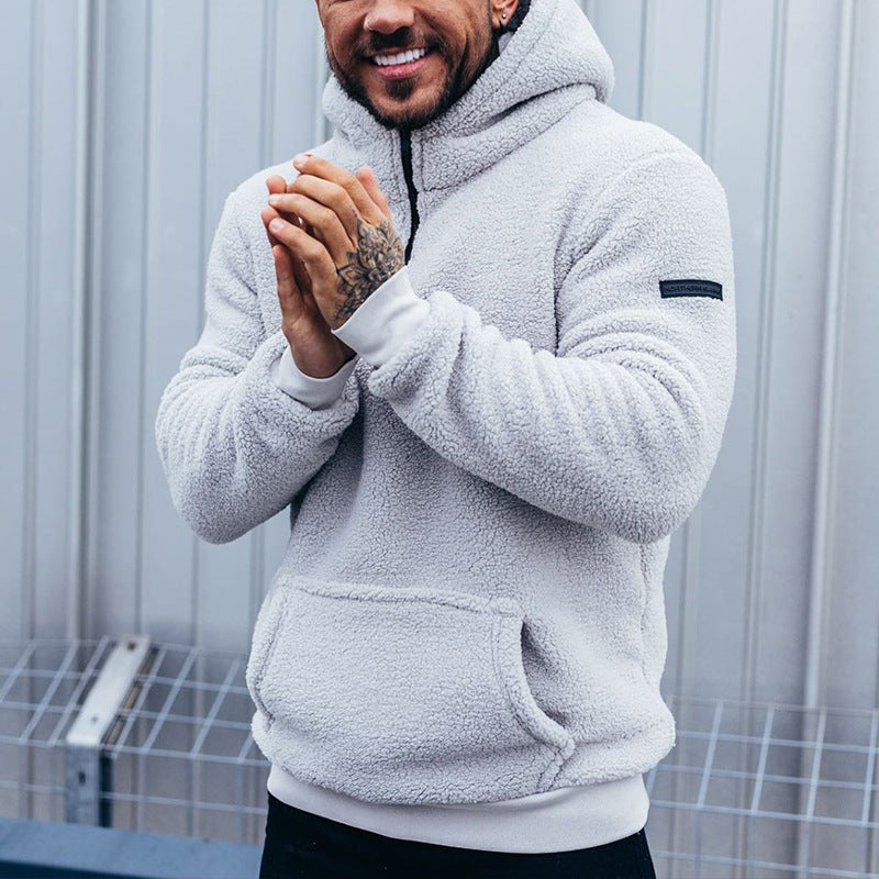 Herren nan sportiver Teddyfleece-Hoodie mit schmaler Passform und Kängurutasche Drune