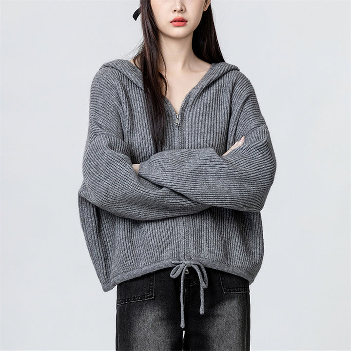 Damen Modische Kapuzenjacke mit seitlichen Eingrifftaschen Drune