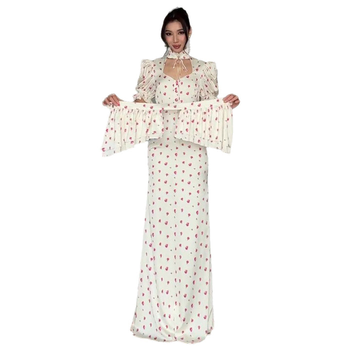 Damen Maxikleid mit romantischem Puffärmel-Design und verspieltem Rüschensaum Drune
