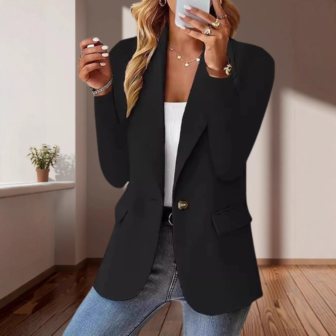 Damen Taillierter Single-Button-Blazer mit fallendem Revers und Pattentaschen Drune