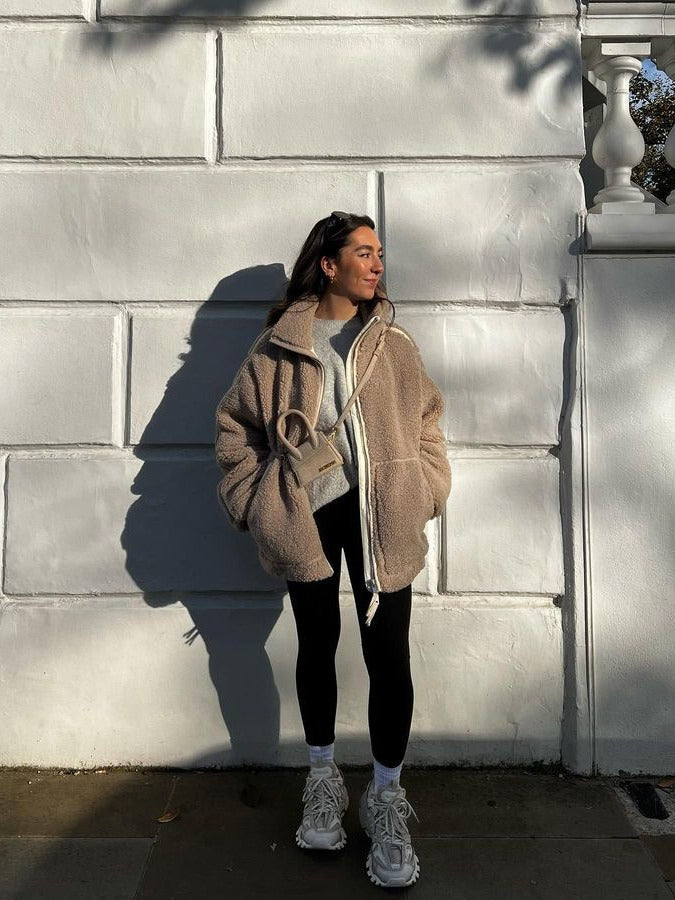 Drune | Damen Teddyjacke Warm Oversized Mit Reißverschluss