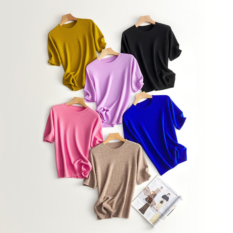 Damen Kurzarm Cashmere-Mix Pullover Drune