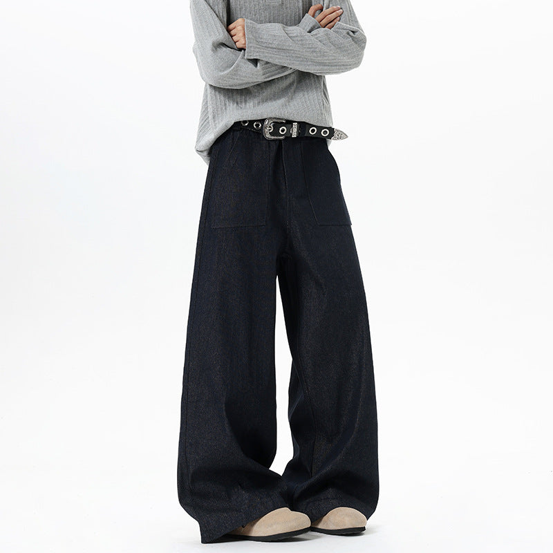 Damen Weite High Waist Denimhose mit extra weitem Bein und aufgesetzten Vordertaschen Drune