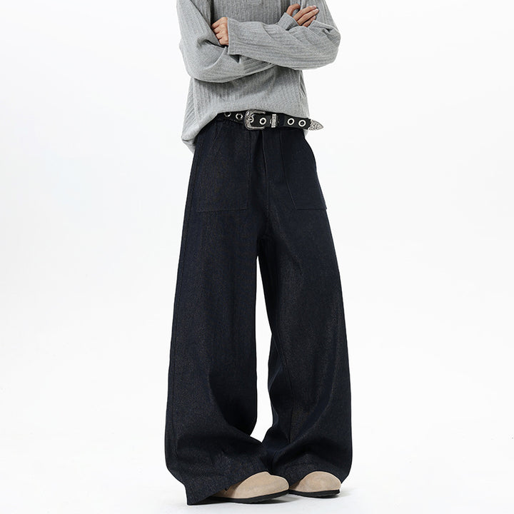 Damen Weite High Waist Denimhose mit extra weitem Bein und aufgesetzten Vordertaschen Drune