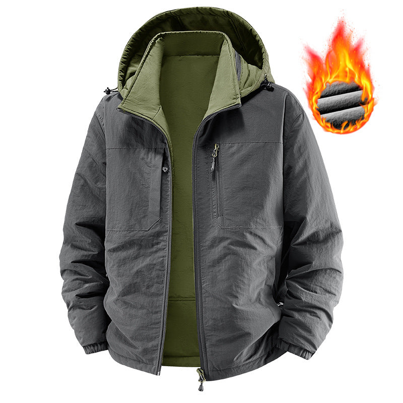 Herren Thermo-Fieldjacke mit Fleece-Innenfutter, Kapuze und Fronttaschen Drune