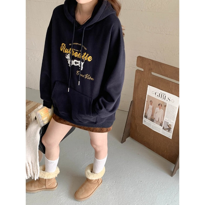 Damen Oversized Kapuzenpulli mit kreativem Druck Drune