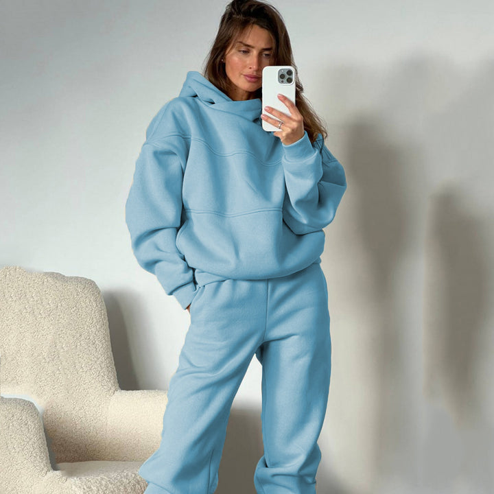 Damen Oversized Loungewear-Set aus schwerem French-Terry mit strukturierter Kapuze und Relax-Jogginghose Drune